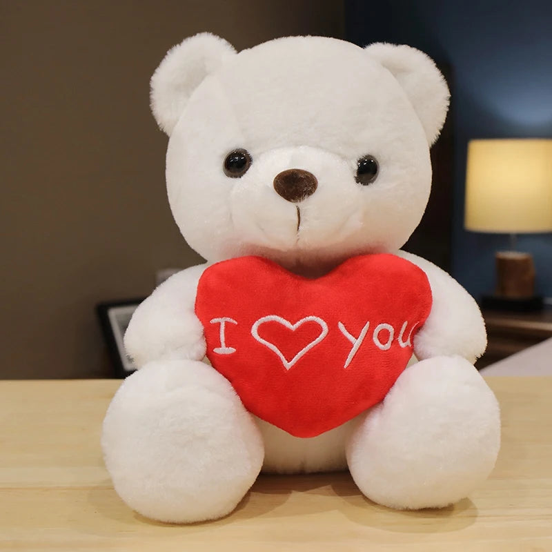 28CM Lovely Teddy Bear Plush Toys Cute Bear Holding Heart I Love You Stuffed Doll Girls Lovers Valentine's Day Gift