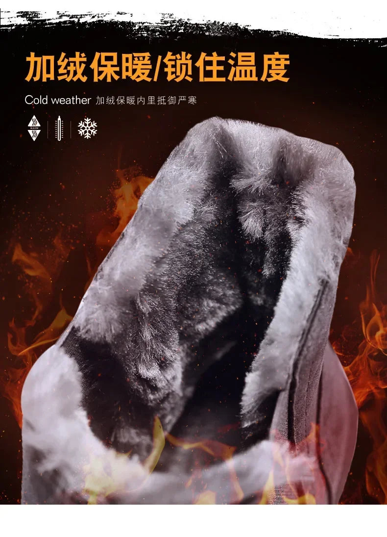 Leather High Top Winter Boots For Men With Plush Lining Outdoor Snow