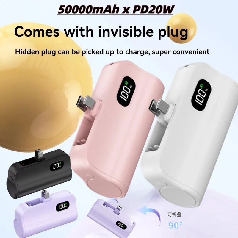 Mini Capsule 50000mAh High Capacity Power Bank Portable Wireless Fast Charging External Battery For iPhone Huawei Samsung
