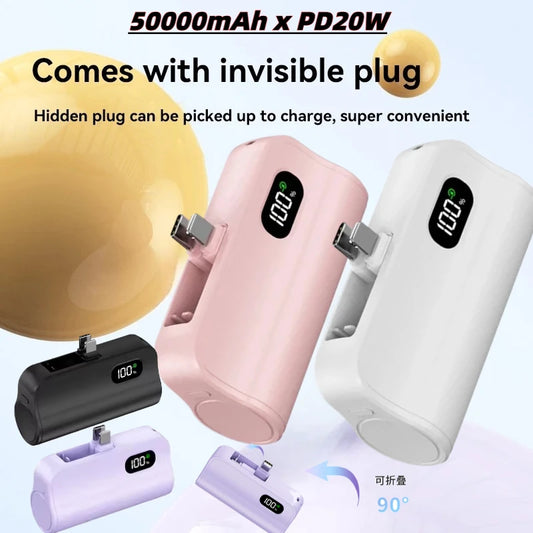 Mini Capsule 50000mAh High Capacity Power Bank Portable Wireless Fast Charging External Battery For iPhone Huawei Samsung