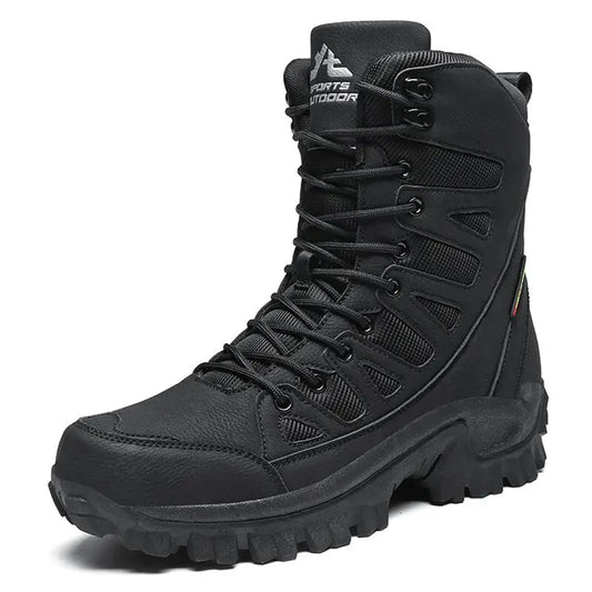 High-Top Leather Men's Boots Breathable Desert Combat Boots Outdoor Non-slip Hiking Boots Men Motorcycle Boots Work Ankle Boots