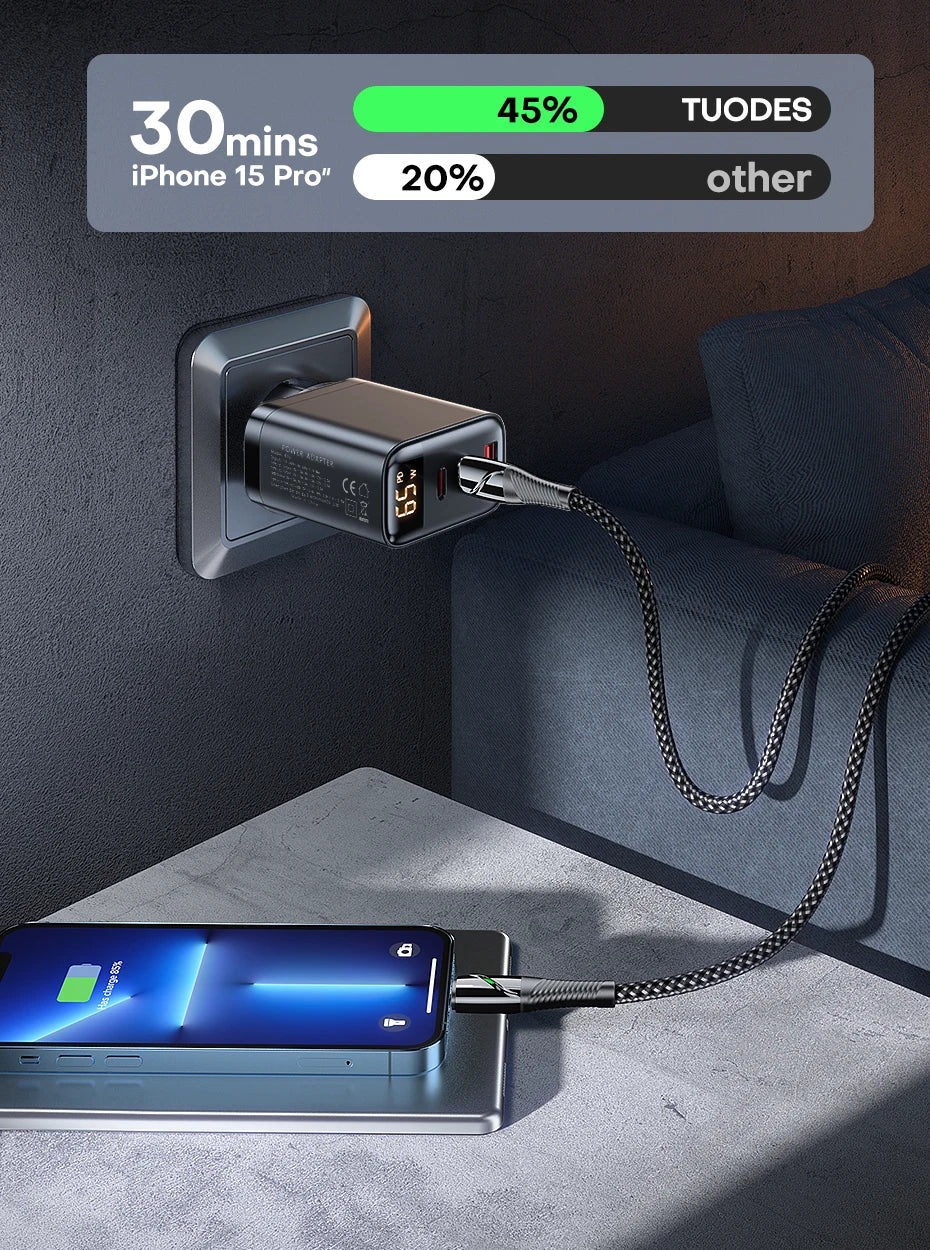 Tuodes 65w GaN Charger PPS PD USB Type C Fast Charging QC4.0 Quick Charge For iPhone 17 Macbook Air Tablet Samsung Xiaomi Laptop