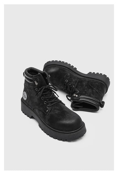 Men's Snow Boots Ankle-Height Leather Lace-Up Thick-Sole Size 39-46