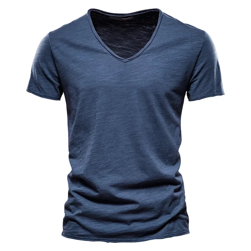 AIOPESON100% Cotton Men T-shirt V-neck Fashion Design Slim Fit Soild T-shirts Male Tops Tees Short Sleeve T Shirt O-neck For Men