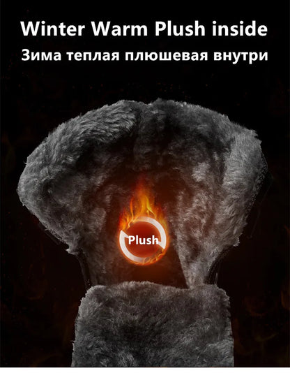 Men's Winter Snow Boots Leather Waterproof Mid-Calf Plush Lining Lace-Up