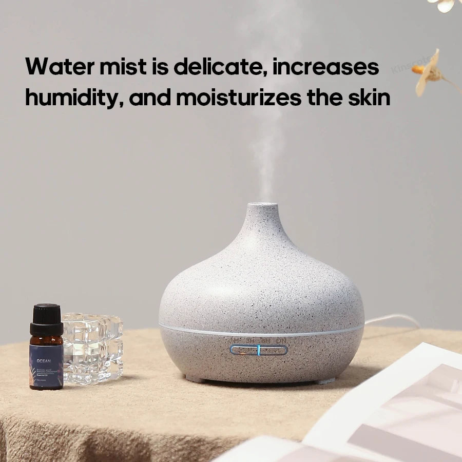 KINSCOTER Wood Grain Aromatherapy Diffuser 300ml Essential Aroma Oils Ultrasonic Air Humidifier 3 Timers USB Color Light
