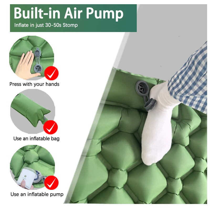 Outdoor Camping Inflatable Mattress Sleeping Pad With Pillows Ultralight Air Mat Built In Inflator Pump Hiking