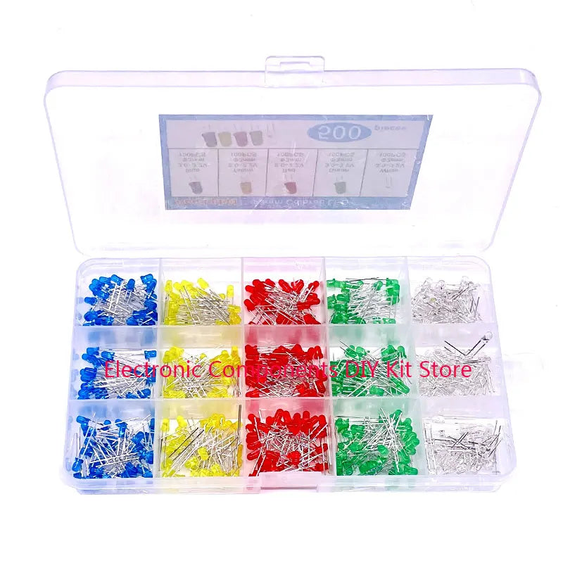 100/300/500PCS 3MM 5MM Light Emitting Diode Electronic Kit Box F3 F5 LED Diode Various Kits White Green Red Blue Yellow