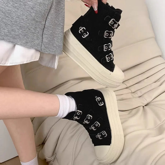 CHABELLA Women's High Top Canvas Shoe Design Buckle Strap Zip Simplicity Female Shoes 2025  High Street Grace Waling Shoes