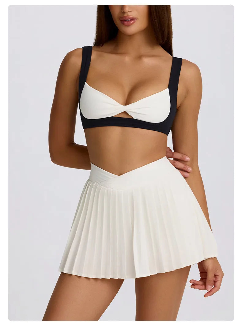 Women's High-Waisted Illusion Two-Piece Skort Quick-Dry Breathable Anti-Chafing Pleated Skirt for Running Gym Tennis