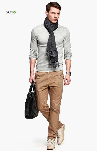 Men's Turtleneck Long Sleeve Stretch Knit T Shirt Slim Fit