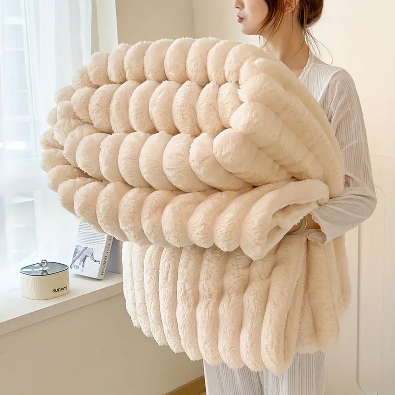 Luxurious Faux Rabbit Fur Throw Blanket – Soft & Cozy for Couch, Bed, Office, Travel, Perfect All-Season Gift