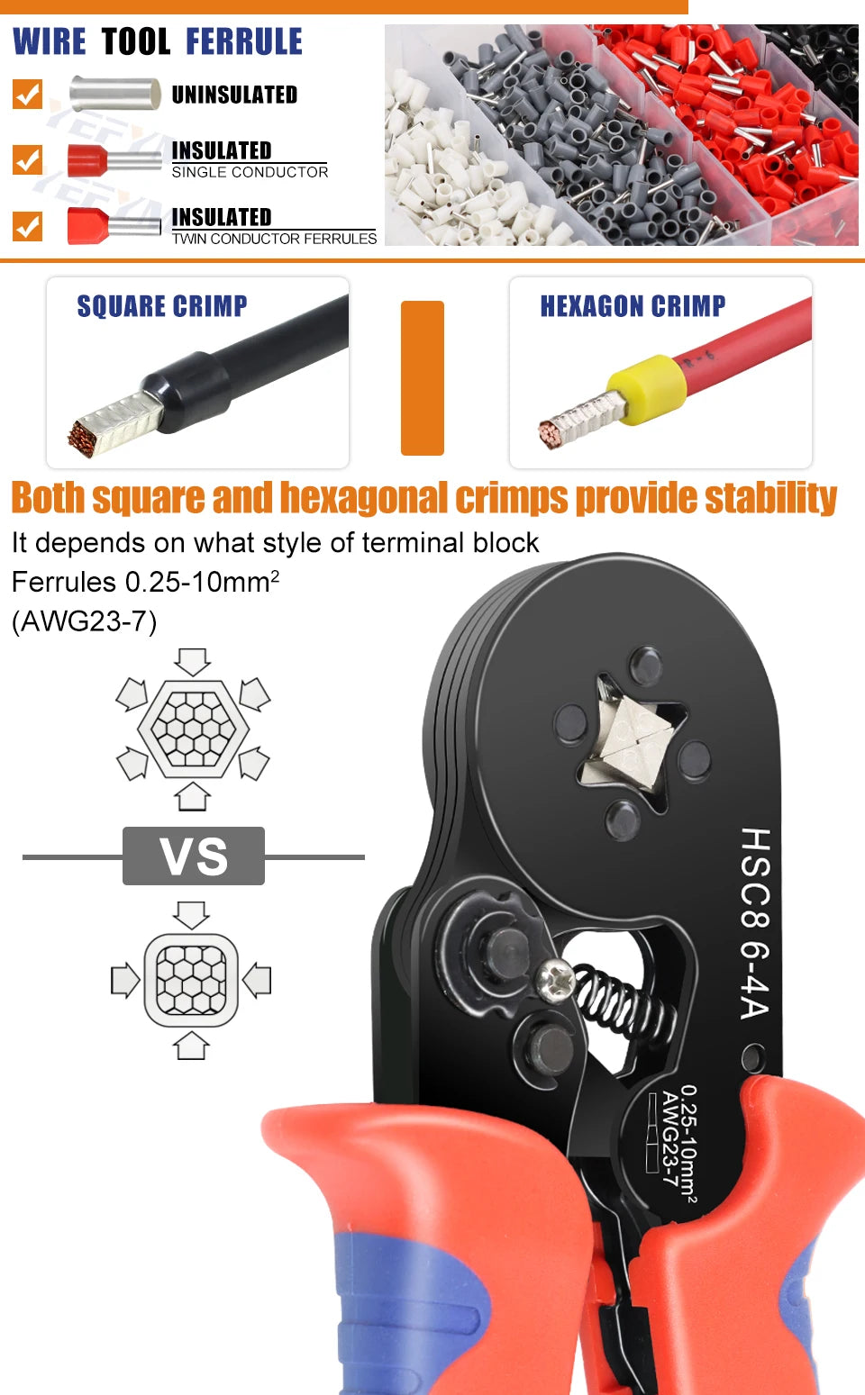 Crimping Pliers Ferrule Sleeves Tubular Terminal Tools HSC8 6-4A/6-6A/16-6E Wire Crimper Household Electrical Sets