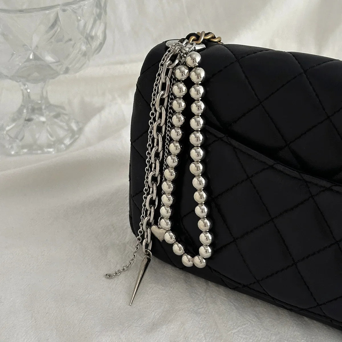 2025 New Pearl Beadeds Chain Keychain Ccb Peach Heart Bead Bag Chain Pendant Jewelry Accessories Daily Wear Keychain Gifts