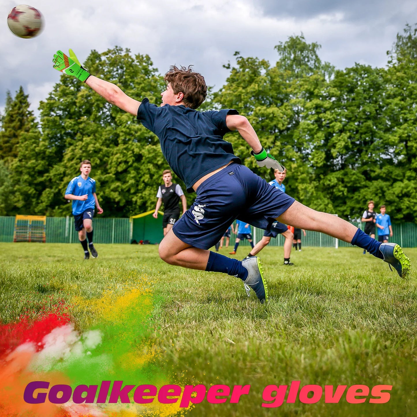 Sportout Kids Goalkeeper Gloves, Soccer Gloves with Double Wrist Protection and Non-Slip Wear Resistant Latex Material