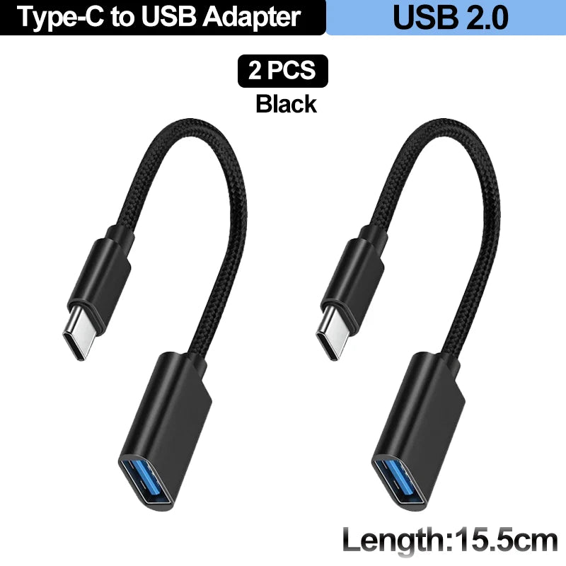 For Mobile Phone USB Female to Type C Male Adapter OTG 15.5CM Long Cable For Xiaomi Samsung S20 Huawei OTG Data Cable Converter