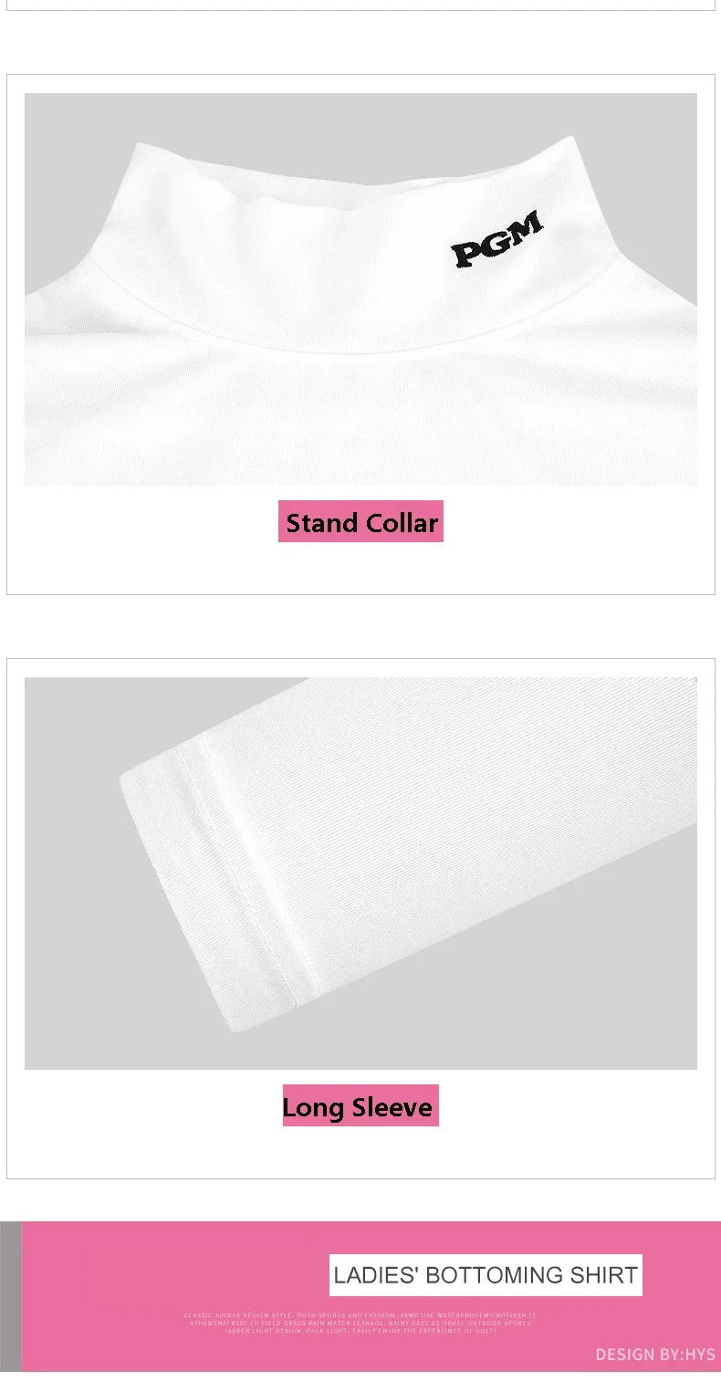 PGM Women Golf Shirt Ladies Fleece Long Sleeve Underwear Girl Keep Warm Slim Bottoming Tops Soft Stand Collar Golf Sportwear
