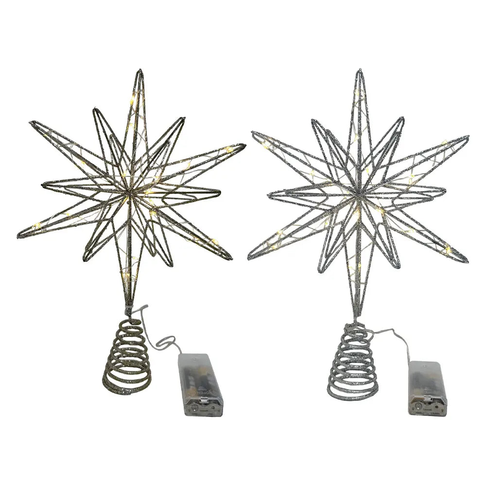 LED Star Christmas Tree Topper – Glitter Xmas Tree Decoration with String Lights for Parties