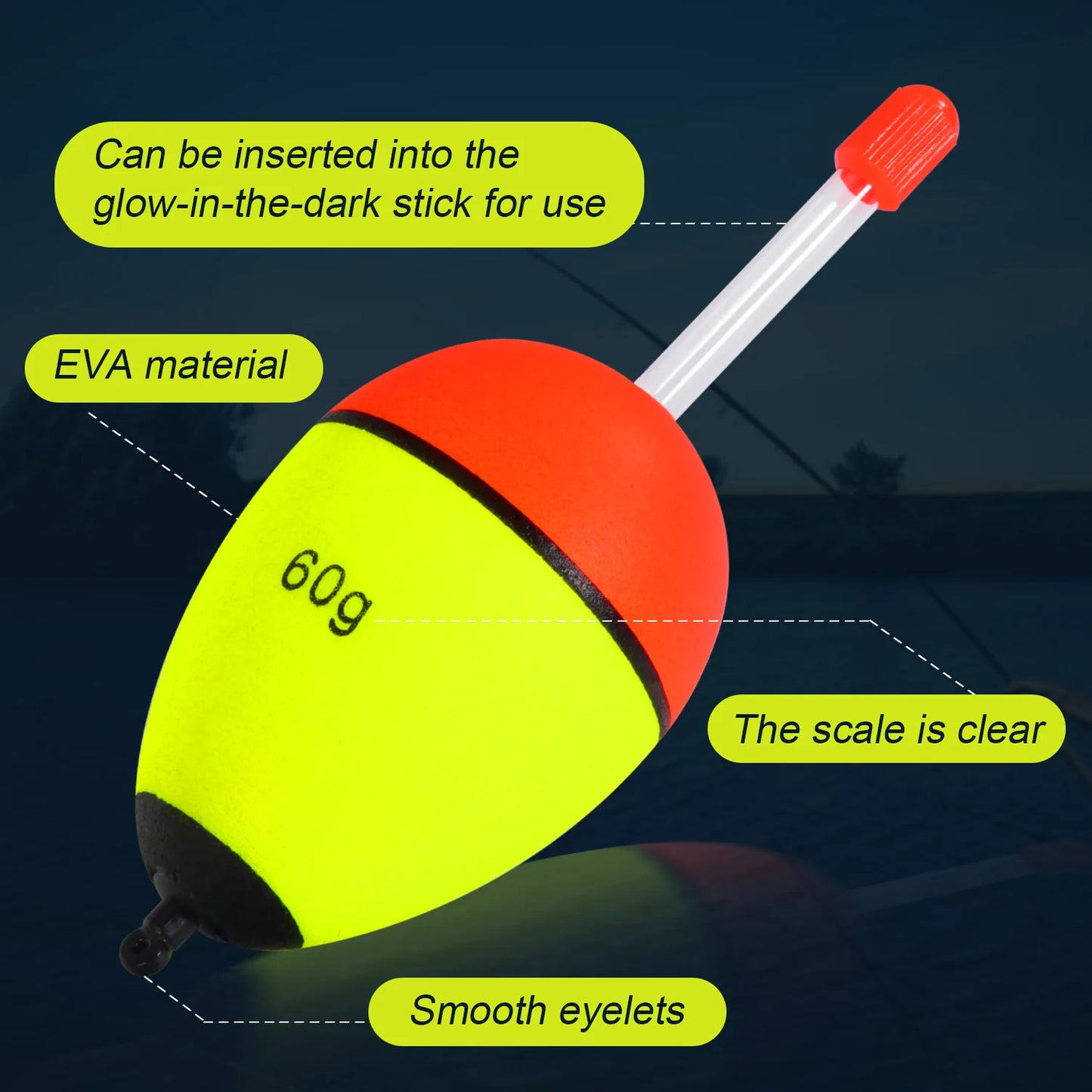 Sougayilang 5Pcs Night Light Fishing Buoy with High Visibility EVA Double Ribbon Big Belly Ball for Night Fishing and Long Throw