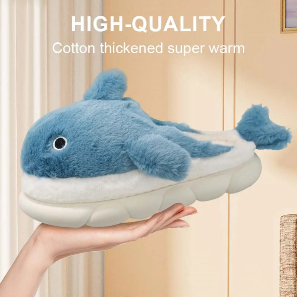 Soft Plush Shark Slippers For Adults Indoor Anti-Skid Winter House Slippers