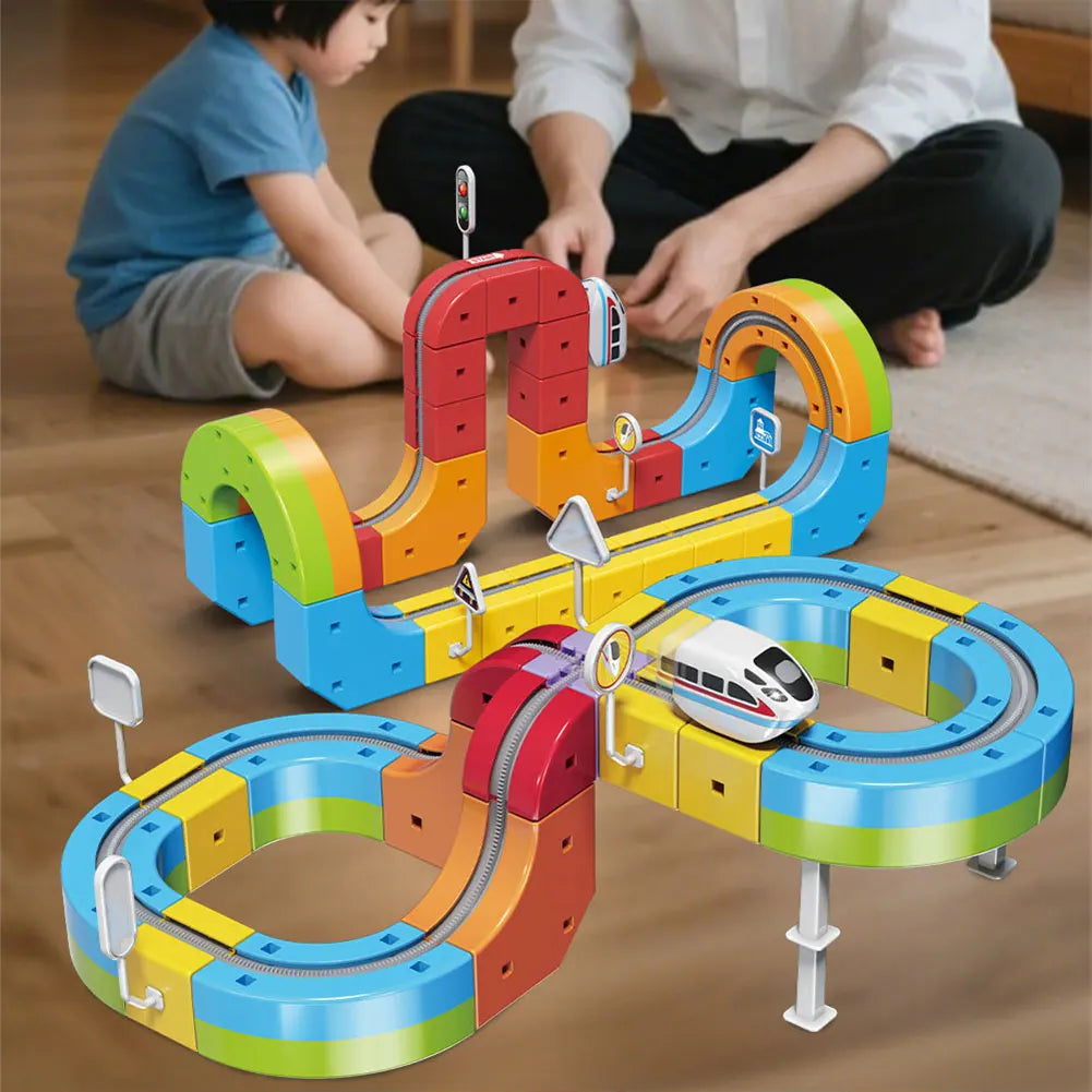 Trains Race Railway Play Game Set Rechargeable Trains 3D Clip-Fit Building Blocks System Modulars STEMs Educational Toy Present