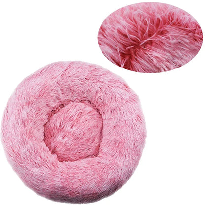Round Plush Pet Bed For Dogs And Cats 40-90 Cm Diameter Fleece And Long Plush