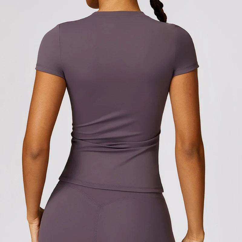 Women's Sports T Shirt Summer Short Sleeve Running Round Neck Breathable Stretchy GYM Yoga Slim Fitness Active Top Tee