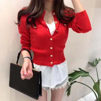 Wool Knit Cardigan Coat For Women Long Sleeve Single Breasted