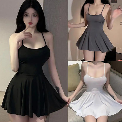 Womens Knee-Length Polyester Dress O-Neck Solid Loose Fit