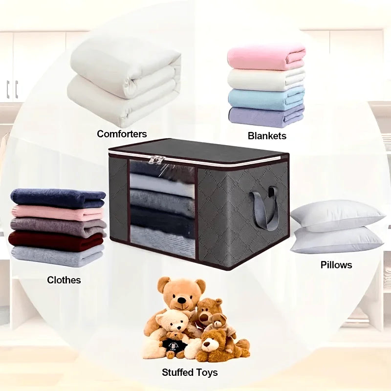 6pcs 23.78 gallon oversized storage bag with zipper and lid - Foldable and durable clothing organizing bag suitable for bedding