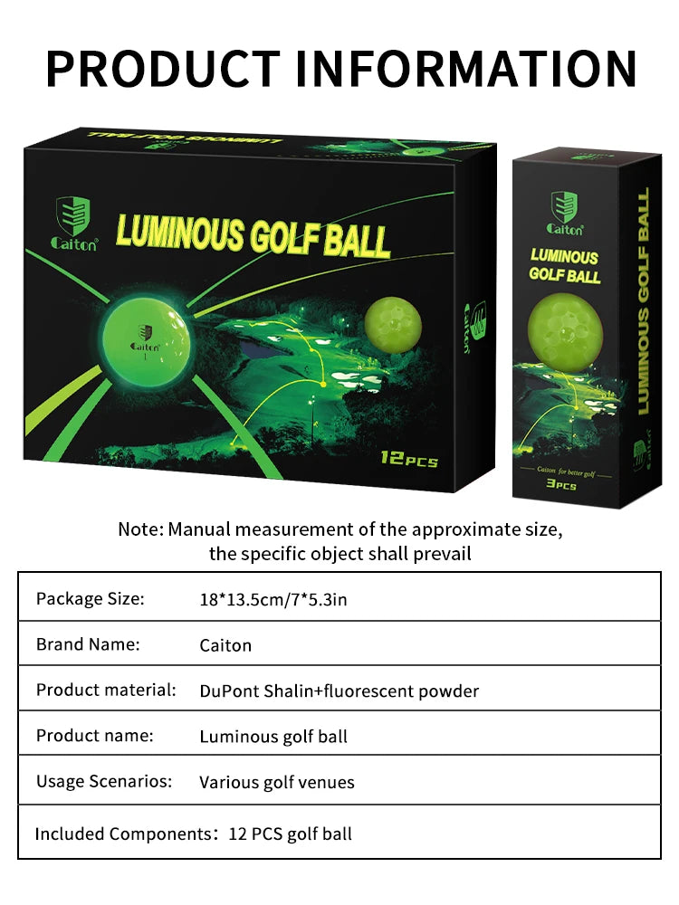 Caiton Glow Golf Balls for Night Sports，Tournament Fluorescent Glowing in The Dark Golf Ball，Long Lasting Bright Luminous Balls