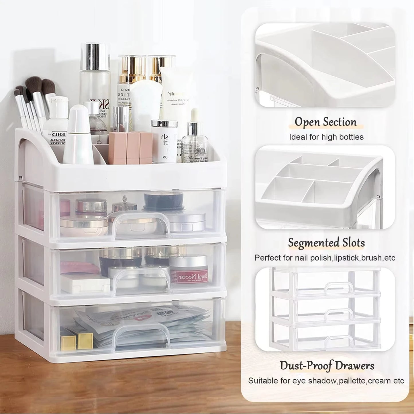 Multilayer Desktop Storage Box with Drawers, Stackable Makeup & Jewelry Organizer for Hair Accessories, Office Stationery Holder