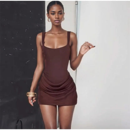 Women Square-Neck Halter Maxi Dress Sleeveless Backless Bodycon