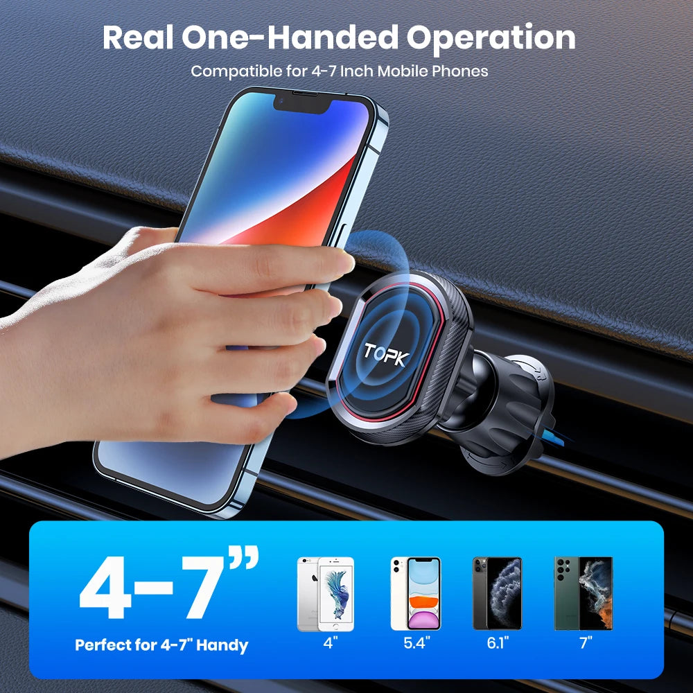 TOPK Magnetic Air Vent Car Phone Holder [Strong Magnet] Car Vent Mount Phone Stand Compatible with iPhone15 14 13 Samsung Xiaomi