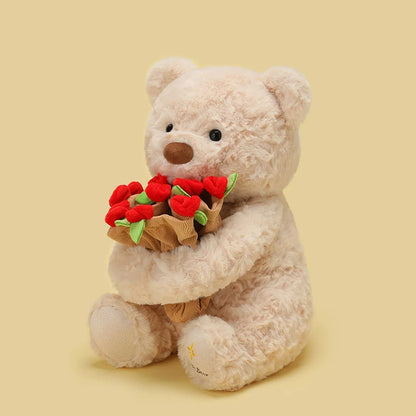 Teddy Bear Plush With Roses Soft Stuffed Bear Gift