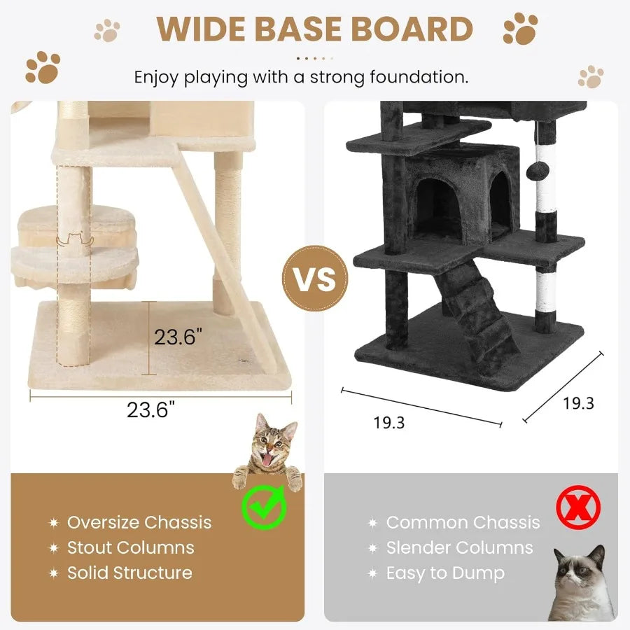 65in Larger Cat Tree Tower Condo for Indoor Kitties/Multi-Level Furniture Activity Center with Wide Base/Cozy Plush Cat Perches