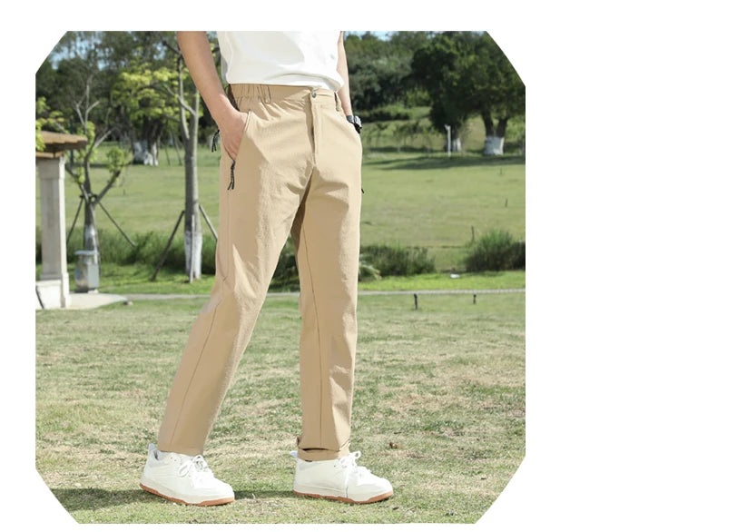 Golf Pants Men Sun Protection 50 UPF Stretch Slim Fit Summer Quick Dry Lightweight Breathable Tapered Leg Pants Zipper Pockets