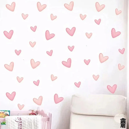 Heart Shape Wall Stickers 60-Piece Soft Pink Waterproof PVC Removable