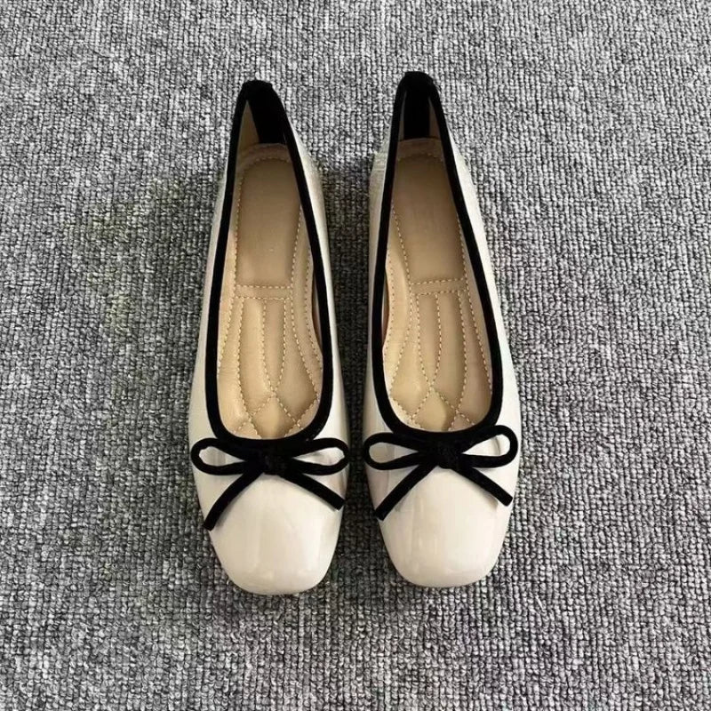2025Spring and Autumn New Bowknot Shallow Soft-soled Women’s Loafers, French-style Versatile Square-toe Flats, Flat Ballet Shoes