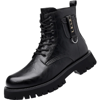 Mens Genuine Leather Motorcycle Boots Mid Calf With Thick Sole