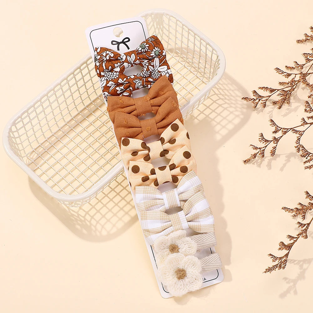 RAINBOW BOWS 10Pcs/set Handmade Fabric Printed Barrette Boutique Mini Bangs Bow Hair Clip Ins Daisy Hairgripes 2025 Spring Style