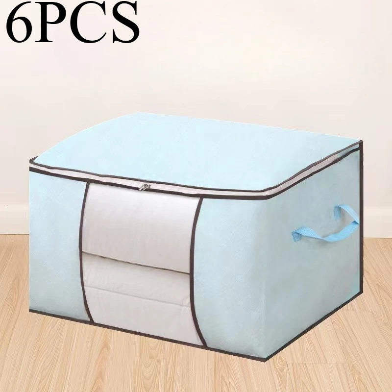 6pcs 23.78 gallon oversized storage bag with zipper and lid - Foldable and durable clothing organizing bag suitable for bedding