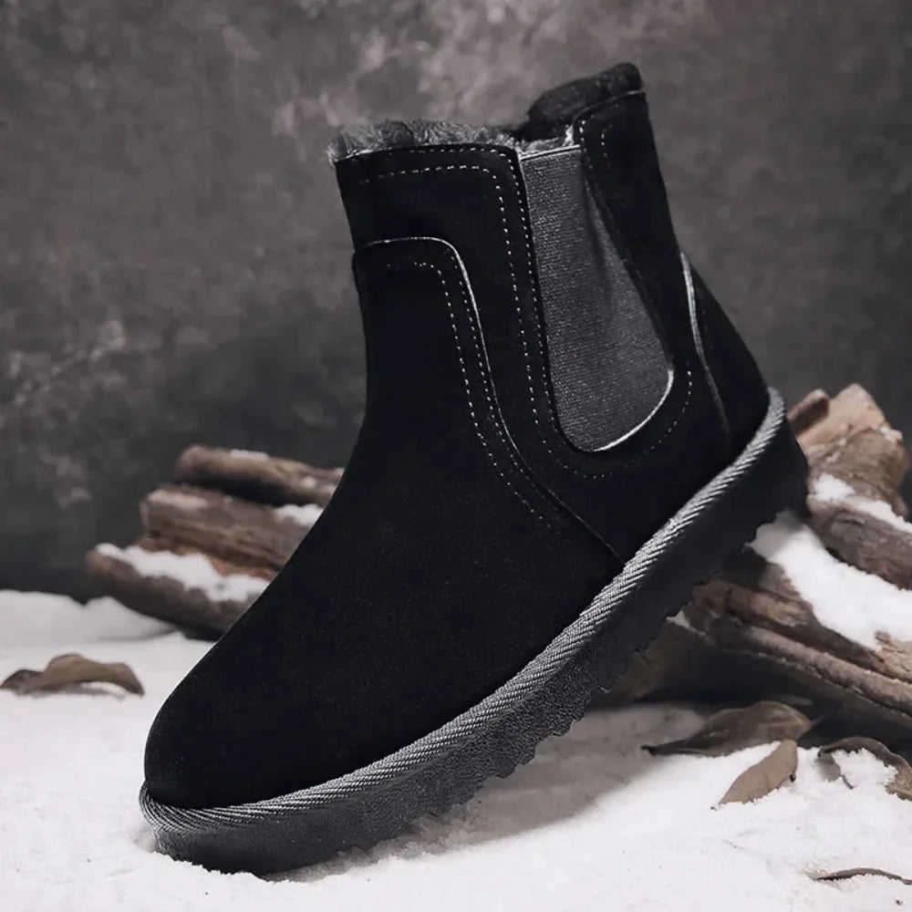 Leather High Top Winter Boots For Men With Plush Lining Outdoor Snow