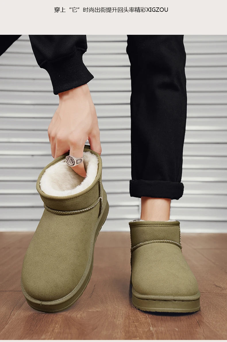 Men's Snow Boots Suede Leather Mid-Calf Slip-On 36-45