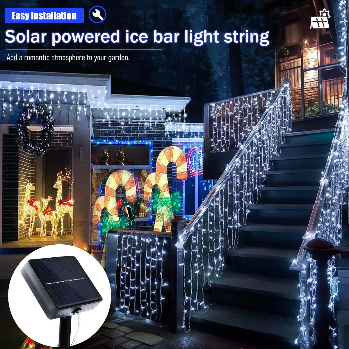 Solar Icicle String Lights – Outdoor Waterproof Fairy LEDs