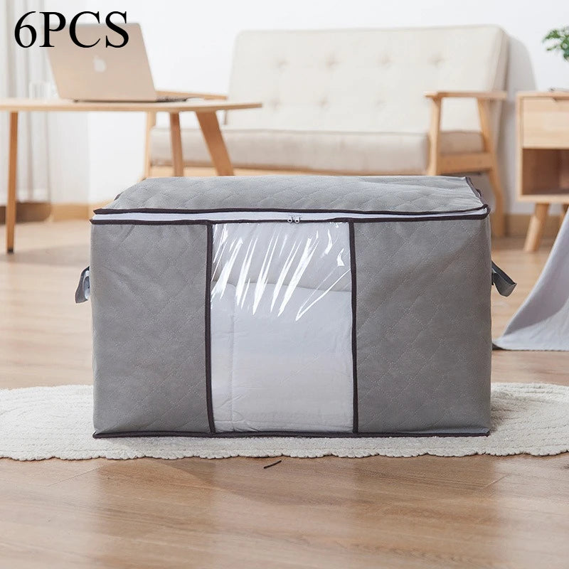 6pcs 23.78 gallon oversized storage bag with zipper and lid - Foldable and durable clothing organizing bag suitable for bedding