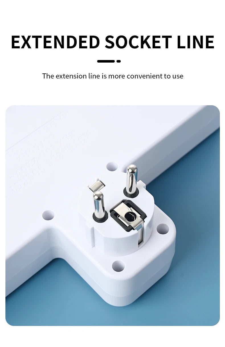 EU Plug Power Strip 4 AC Outlets 2 USB 1 Type-C Ports Two specifications Independent switch with small night light