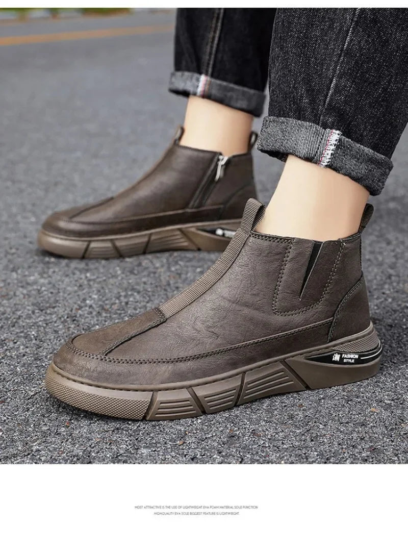 Mens Leather High Top Boots Waterproof Anti Slip Safety Motorcycle Boot