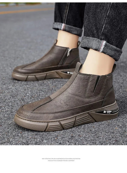 Mens Leather High Top Boots Waterproof Anti Slip Safety Motorcycle Boot