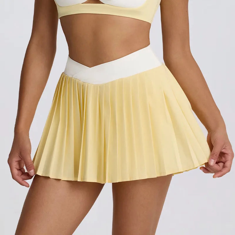 Women's High-Waisted Illusion Two-Piece Skort Quick-Dry Breathable Anti-Chafing Pleated Skirt for Running Gym Tennis